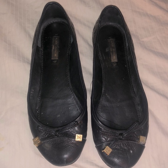 Louis Vuitton Black Monogram Embossed Leather Debbie Bow Ballet Flats - Picture 1 of 16